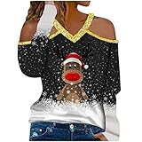 Kobilee Hässlicher Weihnachtspullover Damen Ugly Christmas Sweater Schulterfrei Weihnachten Pullover Weihnachtspulli Off Shoulder Weihnachtsshirt Jumper Weihnachts Pulli F