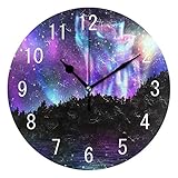 Domoko Home Decor Berglandschaft mit heulendem Wolf Runde Acryl Wanduhr Nicht tickend Stille Uhr Kunst für Wohnzimmer Küche S