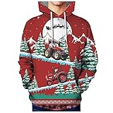 Julhold Herren Hoodie Digitaldruck Pullover Weihnachten Kapuzenpullover 3D Printe Weihnachtspullover Männer Lustige Langarm Sweatshirt Tops Pulli Kapuzenpulli(10 Rot,4XL)