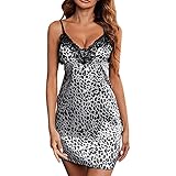 Spitze Tiefer V-Ausschnitt Nachthemd Damen Kurz Negligee Leopard Sexy Nachtkleid Blumen Stickerei Babydoll Unterkleid Dessous Rückenfrei Reizwäsche Kleid Nachtwäsche Schulterfrei Braut Nachtk