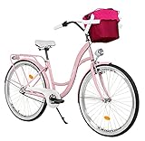 Milord. Komfort Fahrrad mit Korb, Hollandrad, Damenfahrrad, 3-Gang, Rosa, 28 Z