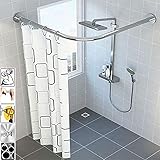 Duschvorhangstange Ecke Badewanne Ohne Bohren Duschstange L Form 304 Edelstahl Eckduschstange Teleskop FüR Umkleidekabine Kabinenstange Umkleide(Color:100-150cm*100-150cm)