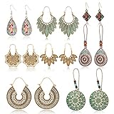 HOWAF 8 Paar Boho Ohrringe Hängeohrringe, Vintage Retro Bohemian Ohrringe Tropfenohrring Baumelnde für Frauen Damen Mädchen Modeschmuck Ohrringe Geschenk