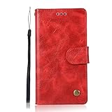 Sunrive Hülle Für Huawei Y6 II Compact/Huawei Y5 II, Magnetisch Schaltfläche Ledertasche Schutzhülle Etui Leder Case Cover Handyhülle Schalen Handy Tasche Lederhülle(J Rot)+Gratis Eingab