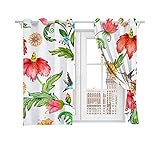 LucaSng 3D Digitaldruck Vorhang Blickdicht Gardinen 234x234 cm Weißer Hintergrund Rot Blume Pflanze Kunst Perforierte Vorhänge 2 Stück Set, Garten Wohnzimmer Küche Schlafzimmer Verdunkelungsvorhäng