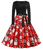 JIER Weihnachtskleid Damen Druchen Swing Festlich Kleid Elegant Abendkleid Vintage Weihnachten Party Kleid Brautkleid Retro Cocktailkleid Rockabilly Minikleid Kleidung (Mehrfarbig 3,XXX-Large)