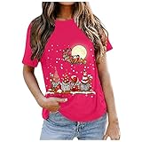 TTlove Damen Short Sleeve Tee Tops Weihnachten Bedruckt Kurzärmliges Atmungsaktives Blouse Laufshirt für Frauen ultraleichtes T-Shirt T