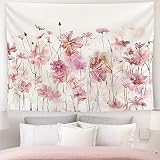 SUMGAR Wandteppich für Schlafzimmer, rosa Blumenmuster, Wandbehang, romantische Wildblumen-Landschaft, moderne Mode, Blüte, Pflanze, große Wandteppiche, Dekoration für Wohnzimmer, 150 x 200
