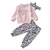 Young Forever Baby Mädchen Langarmshirts Sweatshirt+Leopardenmuster Lang Hosen Stirnband 3-teilige Kleidung Babykleidungs für 0-2 Jahre (Rosa, 12-18 Monat)