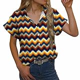 yiouyisheng Bluse Damen Knöpfen Oberteile Klassisch Oberteil Gestreiftes Hemd Vintage Shirt Einfaches T-Shirt Lässiges Hemdbluse Revers Kurzarm Blusen Blusenshirt Top