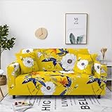 Sofabezüge,Moderne Elastischer Sofabezug Stretch 1/2/3/4 Sitzer Couchbezug Antirutsch Biene auf weißer Blume Sofahusse für Couch Möb
