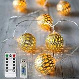 Vegena LED Lichterkette,20 Led 3M Marokkanische Lichterkette 8 Modi Dimmbar mit Fernbedienung, Kugeln Orientalisch Weihnachtslichterkette Mit USB NICHT batteriebetrieben,Warmgelb