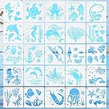 25 Stück Malschablonen mit Meeresmotiv, wiederverwendbare Meerestier-Schablonen für Bastelarbeiten, Scrabooking, Malerei auf Holz, Wand, Natur, Heimdek
