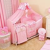 Bello 16tlg. Baby Bettwäsche-Set | Betthimmel für Babybett | Komplett Kinderbettwäsche-Set | Babybettwäsche  (70x140 cm, Rosa)