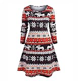 XIANGE100-SHOP Damen Retro Kleider Womens Casual Rundhalsausschnitt Plus Größe Weihnachten Weihnachtsmann Claus Tunika Hemd Kleid (Color : Red, Size : 3XL)