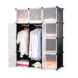 MCTECH® Regal Garderobe Kleiderschrank Schrank Steckregal Regalsystem Standregal DIY (12 Boxen, Schwarz)