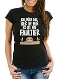 MoonWorks Damen T-Shirt Ich spüre das Tier in Mir, es ist EIN Faultier Slim Fit schwarz M