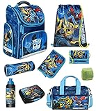 Transformers Schulranzen-Set 9-tlg. Modell CLOU Ranzen 1. Klasse | Schultasche mit Sporttasche | Blau Optimus Prime Bumblebee Auto-Roboter | Reg