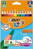 BIC Kids Buntstifte ECOlutions Evolution, Ergonomische Dreikant-Malstifte zum Malen in 12 Farben, im Karton Etui, ab 2 J