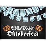 15 Einladungen zum Oktoberfest 2021 / Format DIN A6, 2-seitig/Tafel-Look mit Banner Bayrisch blau weiss/Einladungs-Karten zum Oktober-Fest mit Umschlägen/Garten Party