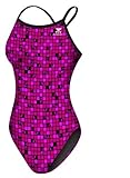 TYR Karierter Badeanzug für Mädchen mit Diamant-Schnitt, Mädchen, schwarz/pink, 24-I