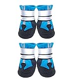 Lurowo Schutzstiefel für Hunde, 4er-Set wasserdichte Hundeschuhe mit sicheren reflektierenden Riemen, Pfotenschutz für kleine, mittlere und große Hunde, blau+schw