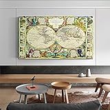 Retro Globale Weltkarte Alte Route Karte Vintage Seekarte Leinwand Malerei Wandkunst Poster Drucke Schlafzimmer Wohnzimmer Büro Studio Wohnkultur Wandb