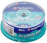 Verbatim DVD-RW 4x Matt Silver 4.7GB I 25er Pack Spindel I DVD Rohlinge beschreibbar I 4-fache Brenngeschwindigkeit & Hardcoat Scratch Guard I DVD leer I Rohlinge DVD wiederbeschreibb