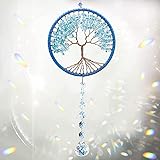 Cosylove Baum des Lebens Kristall Suncatcher Anhänger Auto Rückspiegel Hängende Kristalle Ornament Kronleuchter Prisma Regenbogen Maker für Fenster Sun Catcher Hausgarten Dekoration(Blau)