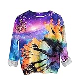 Pullover für Damen Hemden T-Shirts Sweatshirt Reverse Rainbow Tie-Dye Sternenhimmel-Print Casual Langarm Tops Oberteil B