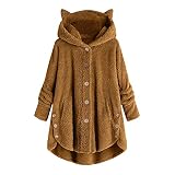UYUH Damen Fleecejacke Mantel mit Bärenohrmütze, Plus Size Solid Warm Outwear Trench Loose Button Winter Fuzzy M