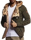 Leif Nelson Herren Strickjacke mit Kapuze Khaki-Schwarze Jacke für Winter Sommer Übergangsjacke Hoodie Männer Grobstrick Freizeitjacke Sweatjacke Langarm Slim Fit LN5555 L Khaki-Schw