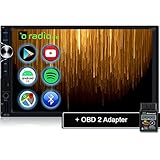 Tristan Auron Android 10 Autoradio mit Bluetooth Mirrorlink GPS + OBD 2 Box I 2GB + 32GB I Android Auto 7 Zoll Touchscreen WiFi Navi Freisprecheinrichtung DAB OBD ​- Doppel Din 2Din BT2D7025