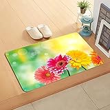 YuPancjua Flanell rutschfeste Weiche Tasche Balkon Küche Badezimmer Türmatte Teppich Gerbera Blume 3D-Druck Türmatte Teppich Waschbar 40X60Cm J8928