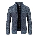 Chejarity Herren Strickjacke Stehkragen Herbst Winter Slim Fit Freizeitjacke Basic Männer Kapuzenpulli Feinstrick Sweatjacke Langarm Fleece-Innenseite Kapuzenjack