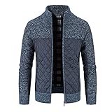 Chejarity Herren Strickjacke Stehkragen Herbst Winter Slim Fit Freizeitjacke Basic Männer Kapuzenpulli Feinstrick Sweatjacke Langarm Fleece-Innenseite Kapuzenjack