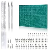 CGBOOM Schneidematte Set, Selbstheilende Bastelunterlage Schneideunterlage Cutting Mat mit 50stk Bastelmesser und Stahllineal für Basteln Zeichenunterlage Bastelskalpell(A3 45X30MM)
