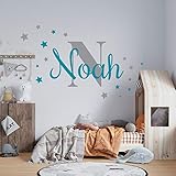 K011 Wandtattoo Namen Kindernamen Sterne Set Türschild Baby Mädchen Junge Mix Grau Personalisiert Wunschname verschiedene Größen (01 Sterne)