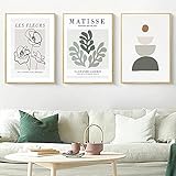 XNHXPH Henri Matisse Retro Poster und Drucke Blumen Grünes Blatt Abstrakte Wandkunst Vintage Leinwand Malerei Ästhetische Wohnkultur Bilder 50x70cmx3 Kein R