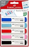 Faber-Castell 159530 - Textilmarker in Baby-Farben, geeignet für helle Stoffe, 5er Packung, ideal für Babypartys, Kindergeburtstage, Junggesellenab