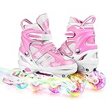 Caroma Verstellbare Inlineskates für Mädchen und Jungen, Outdoor-Rollschuhe mit leuchtenden Rädern für Kinder, Jugendliche und Erwachsene, lustig blinkende Anfänger-Rollerblätter für Damen und H