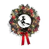 QTUN Weihnachtskranz Halloween Weihnachtsdeko, Beleuchteter künstlicher Weihnachtskranz mit Weihnachtskrippe Weihnachtsgirlande Tannenkranz für Indoor-Outdoor-G
