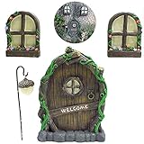 Miniatur Fee Hause Fenster und Tür für Bäume, Nette Miniatur Feengarten, Niedlichen Baum Deko, Garten Tür Kreative Leuchtende Baum Dekor, Feentür Decor Zubehör für Wand und Bäume im F