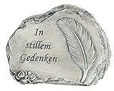 dekojohnson Grabschmuck wetterfest Grabstein Blume aus Poly Dekostein mit Spruch In stillem Gedenken Gedenkstein liebevolle Grabdekoration antik grau 15