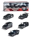 Majorette Black Edition 5er Geschenkset, 5 Fahrzeuge, Spielzeugautos mit Federung, Modelle: Audi R8, Brabus B63, Nissan GT3 Nismo GTR, Dodge Demon & Mercedes-AMG GTR, hochwertige Lackierung, 7,5