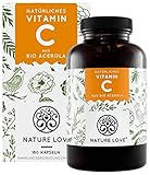 NATURE LOVE® Natürliches Vitamin C in Bio Qualität - 180 Kapseln - Aus Bio Acerola Extrakt - Laborgeprüft, vegan und in Deutschland p