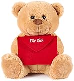 Brubaker Teddy Plüschbär mit Umschlag Rot - Für Dich - 25 cm - Teddybär Plüschteddy Kuscheltier Schmusetier - Hellb
