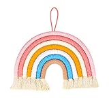 Makramee Regenbogen Deko, Makramee Wandteppich Regenbogen, Wandbehang Kinderzimmer Wanddeko, Bohomian Makramee Garn Bunt für Heimdekoration, Partyzubehör,