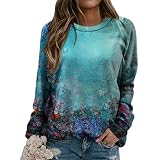 GFGHH Sweatshirt Damen Rundhals Tops Mode Bedruckte Basic Shirt Langarmshirt Pullover Lose Casual T-Shirt Oversize Oberteile Blusen Frühling Herbst Langarm Oberteile, Bluse Für Mädchen Jugend T-S