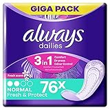 Always Dailies Slipeinlagen Damen Fresh & Protect Normal (76 Binden) Giga Pack, mit dezentem Duft, atmungsaktiv, flexibel und komfortabel mit saugfähig